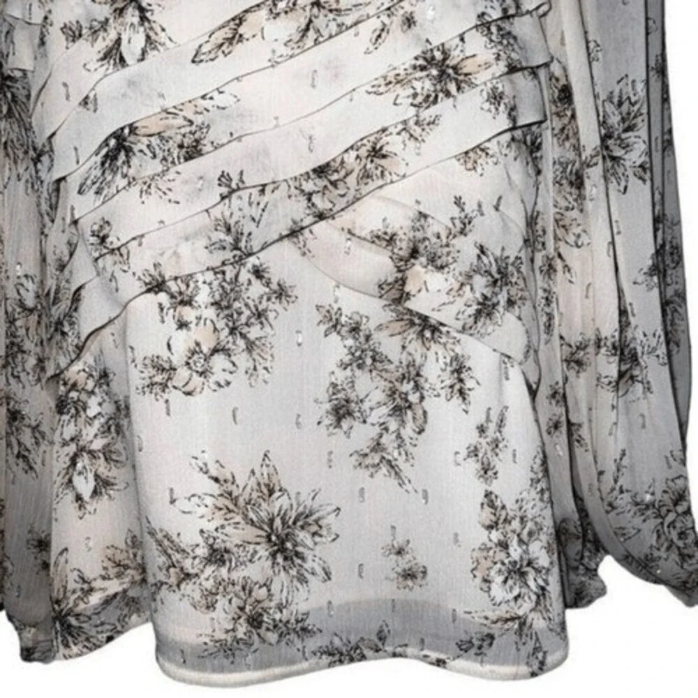 EXPRESS Light Pink‎ Chiffon Floral With Silver Threading Blouse NWOT Size Small - Picture 6 of 9